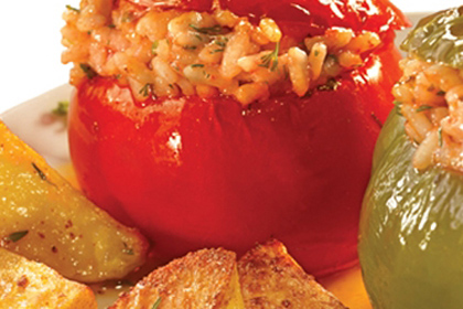 TOMATOES AND PEPPERS STUFFED WITH RICE